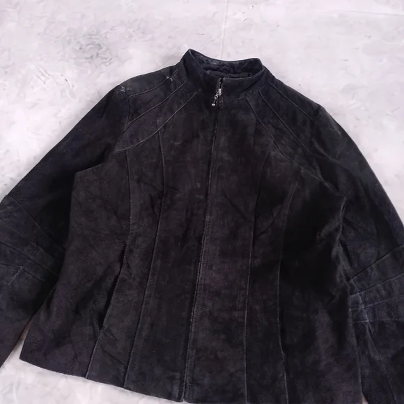 Vintage Bum Equipment Women’s Black Suede Zip-Front Leather Jacket - Picture 13 of 14